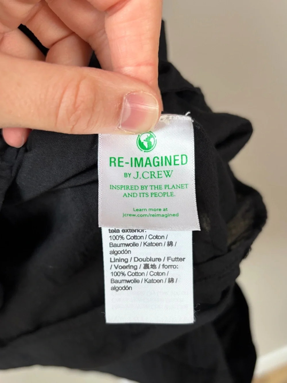 J. Crew Black V-Neck Cotton Poplin Mini Dress Cottagecore Prarie Farmhouse